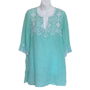 Calypso St Barth 100% Linen Mint Green Beaded Tunic